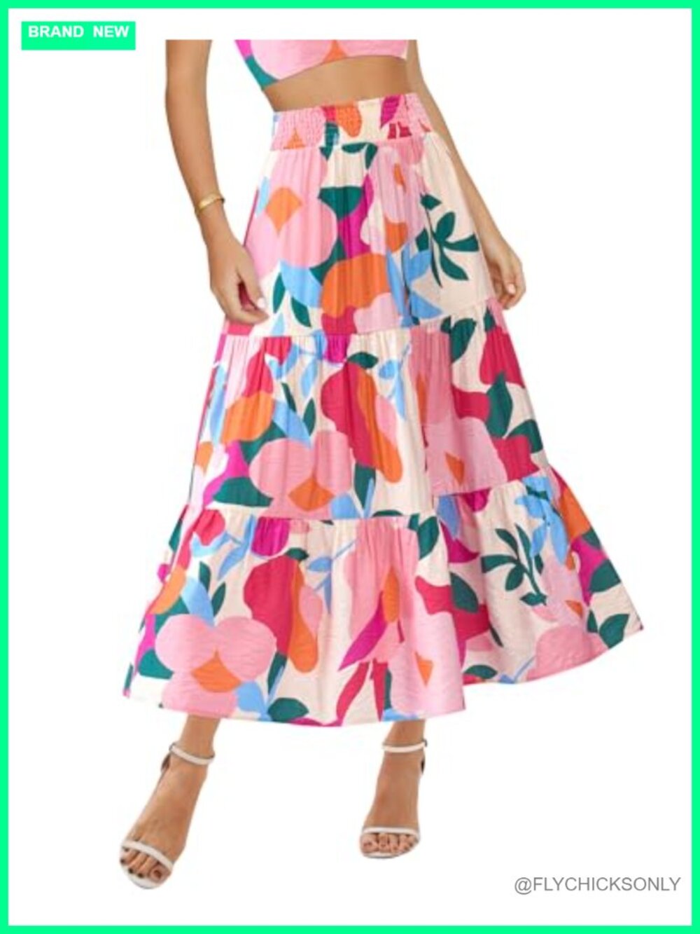 Women's Boho Floral A-Line Midi Maxi Skirt with Pockets High Waist